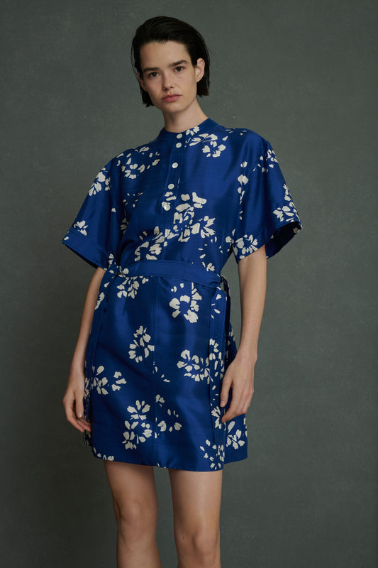 Robe Wanda - Bleu/Écru - Soie - Femme
